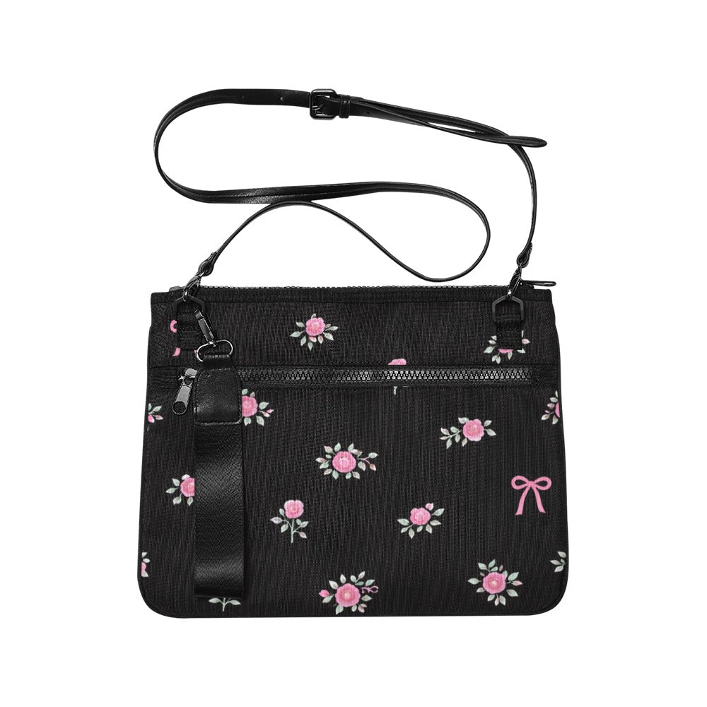 Slim Clutch Bag mit Blumenmuster – Kleine Schultertasche mit abnehmbarem Gurt