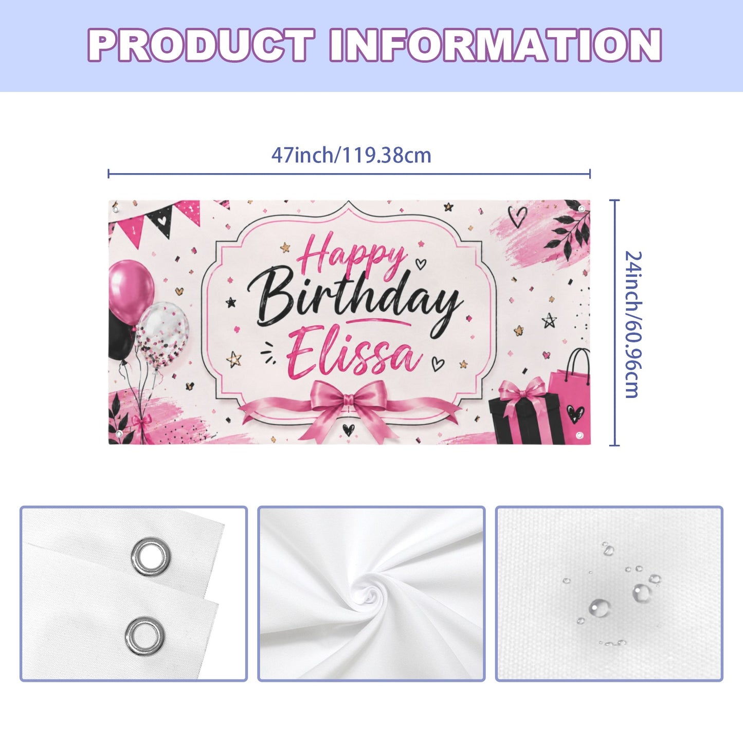 Personalisiertes Geburtstagsbanner mit Name – Happy Birthday Banner 47×24 Zoll