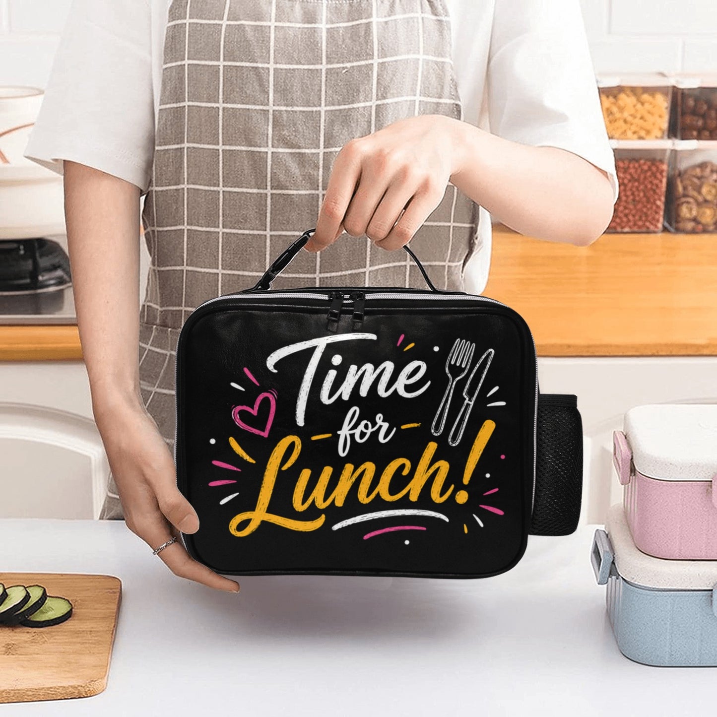 Isolierte Lunch-Tasche „Time for Lunch“ aus PU-Leder
