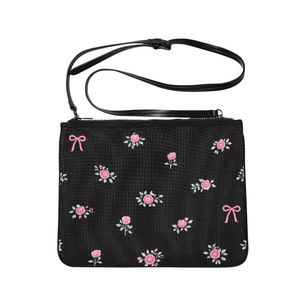 Slim Clutch Bag mit Blumenmuster – Kleine Schultertasche mit abnehmbarem Gurt
