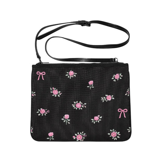 Slim Clutch Bag mit Blumenmuster – Kleine Schultertasche mit abnehmbarem Gurt