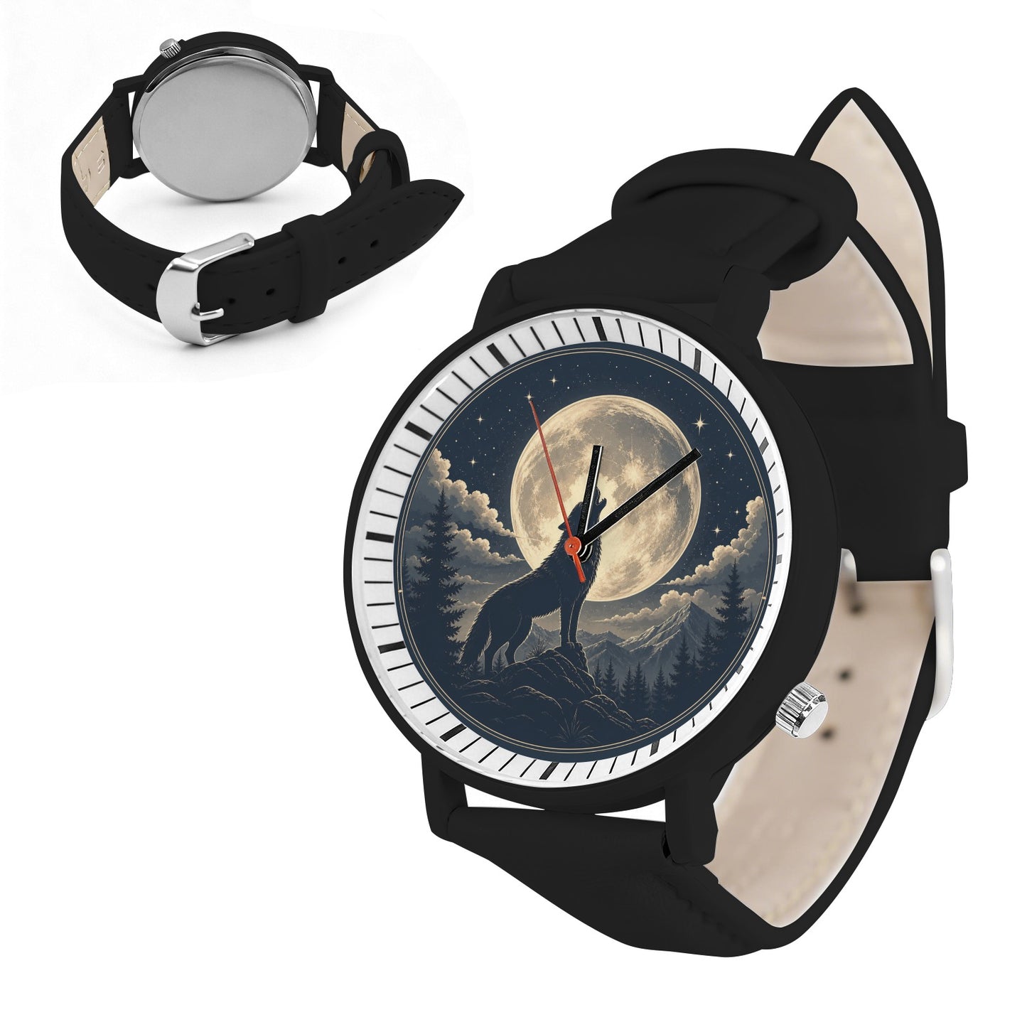 Unisex Uhr mit Lederarmband – Wolf & Mond Design