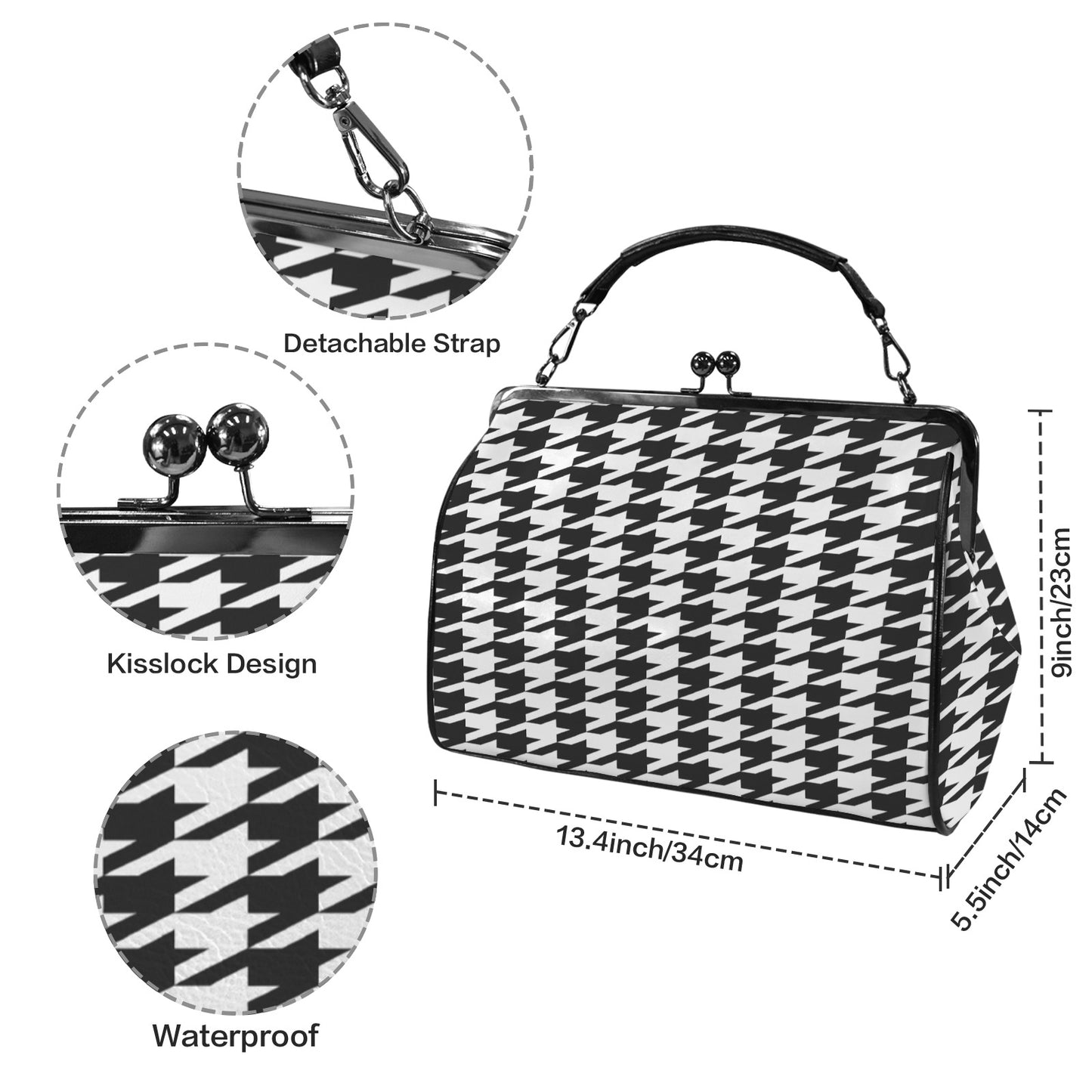 Vintage Kisslock Umhängetasche mit Hahnentritt-Muster