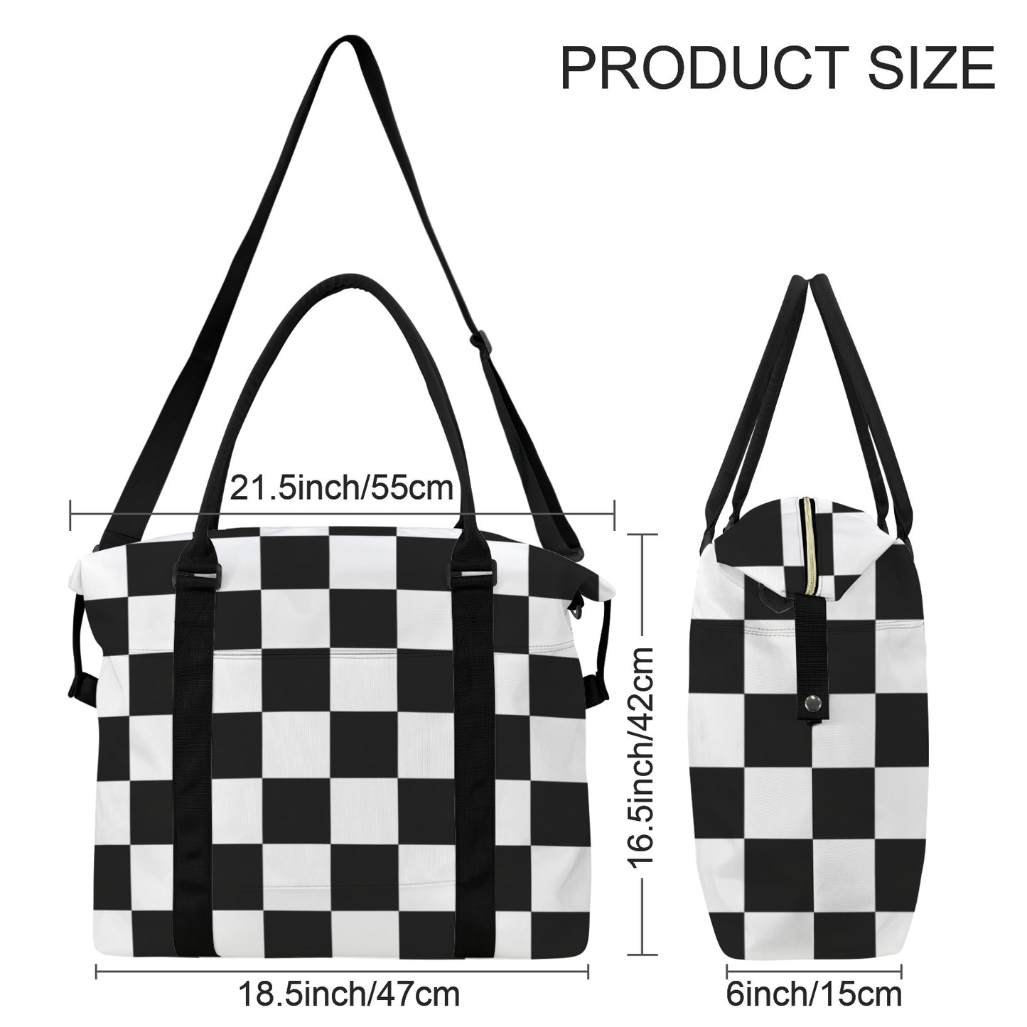 Große Travel Bag mit Trolley-Schlaufe – Schwarz Weiß