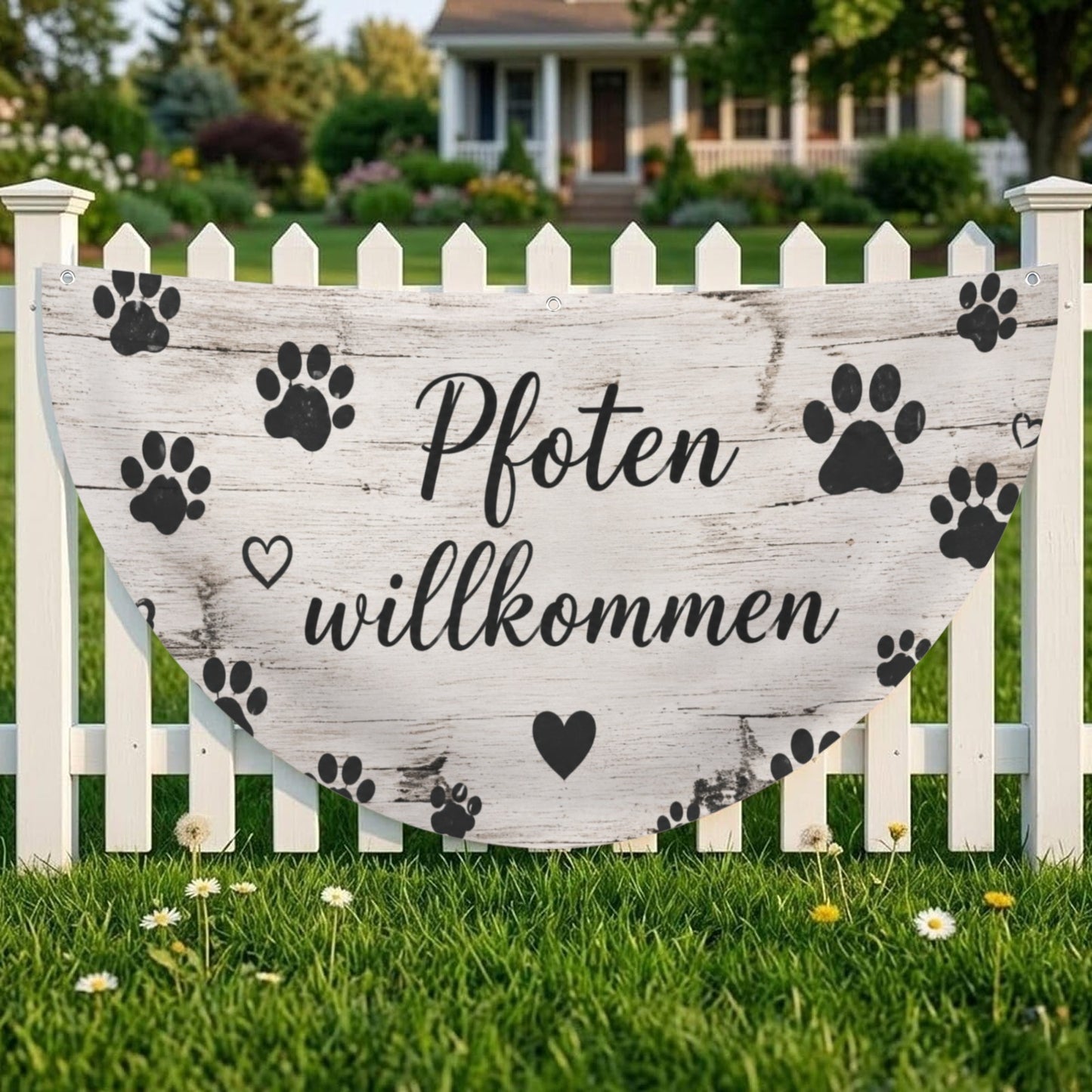 Pfoten Willkommen Halbkreisflagge