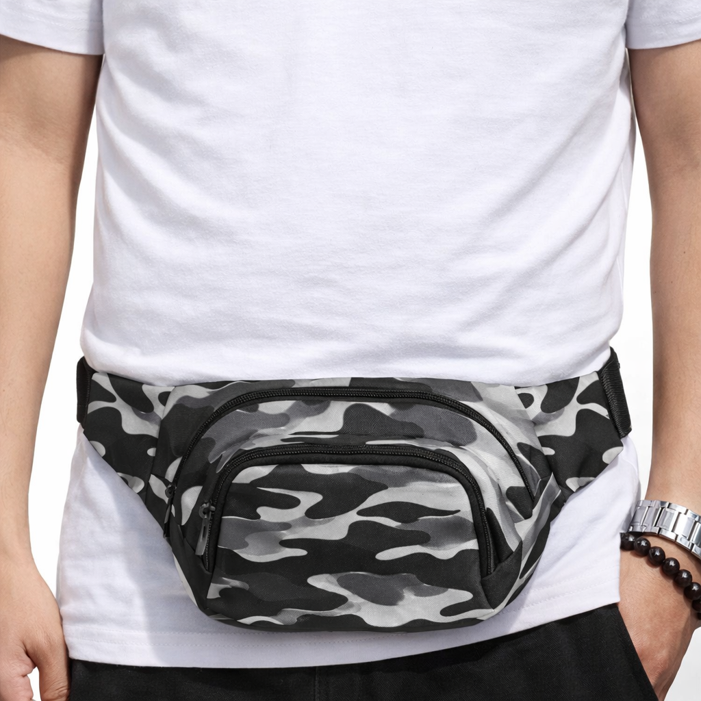 Bauchtasche mit schwarzem Camouflage-Muster