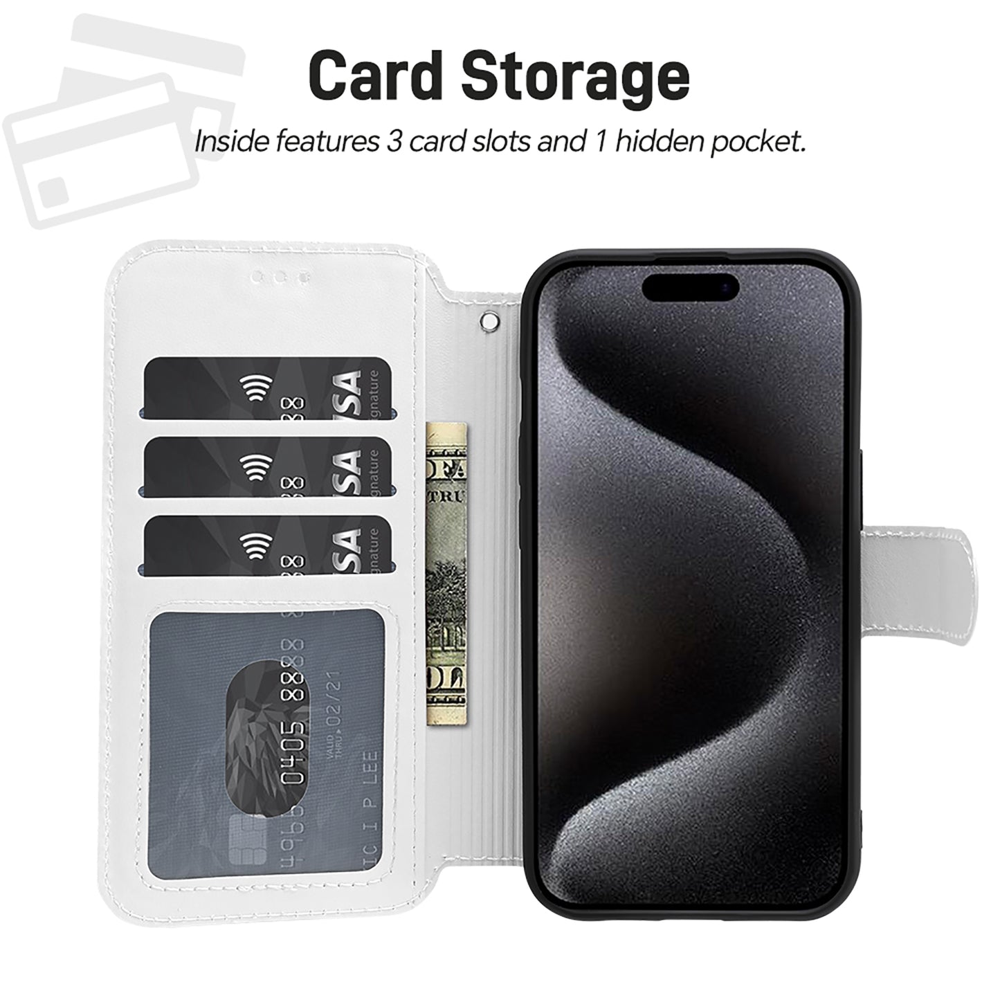 Klapphülle für iPhone 15 Pro – Handyhülle mit Kartenfächern und Standfunktion