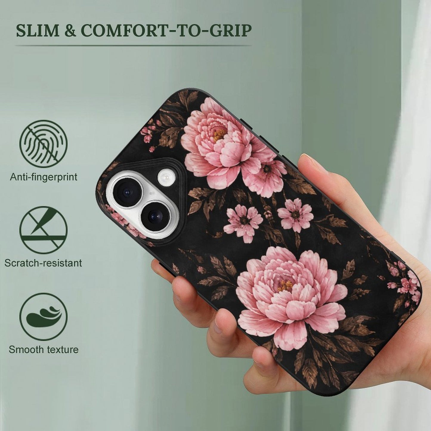 iPhone 17 Hülle – Schwarzes TPU Case mit Floraldesign