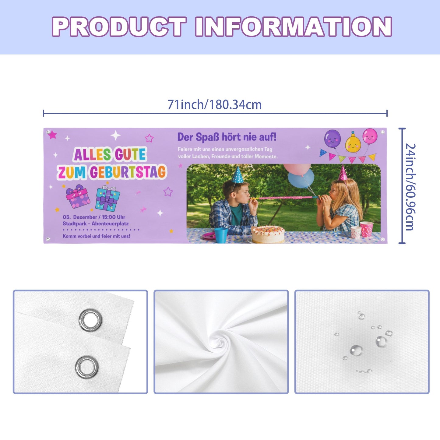 Personalisiertes Geburtstagsbanner mit Foto | 71×24 Zoll