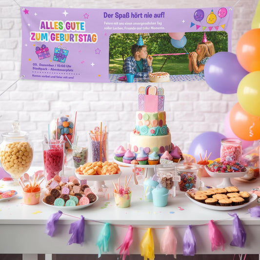 Personalisiertes Geburtstagsbanner mit Foto | 71×24 Zoll