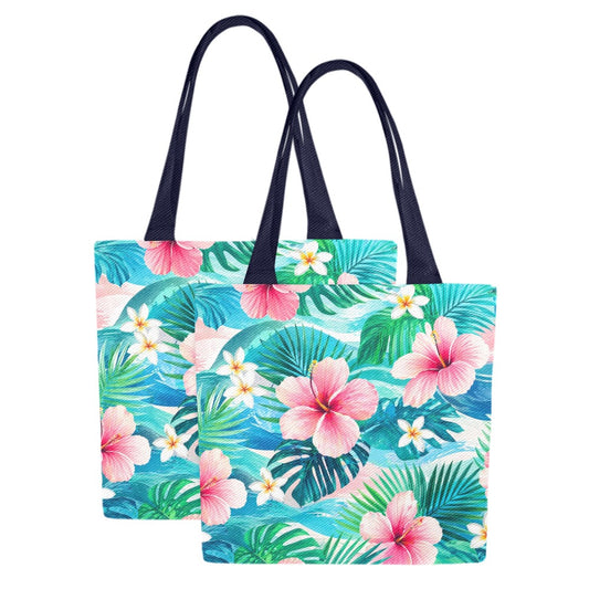 Canvas Tragetasche mit Blumenmuster – 2er Set