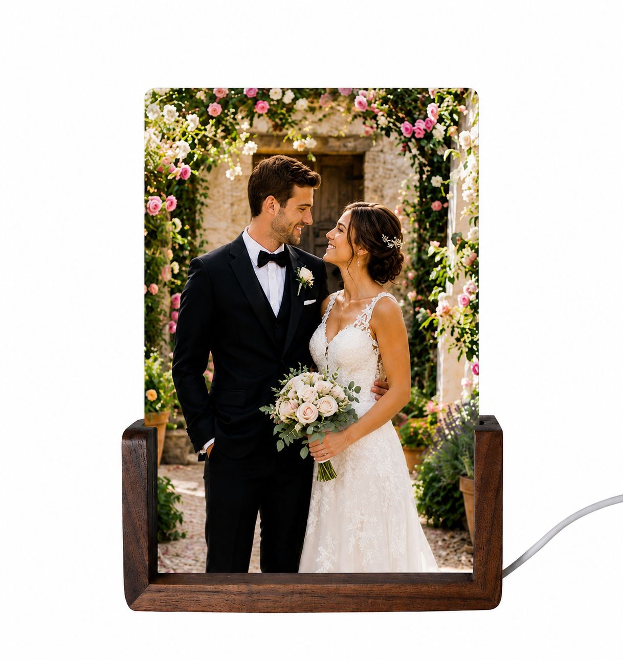 Personalisierte Acryl Foto Nachtlampe mit LED-Holzsockel