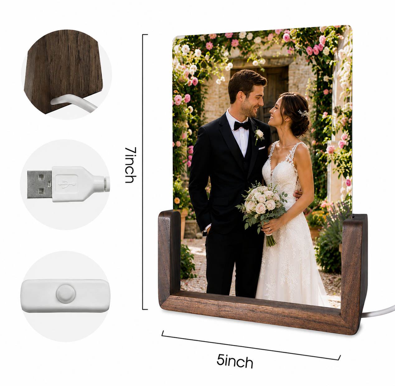 Personalisierte Acryl Foto Nachtlampe mit LED-Holzsockel