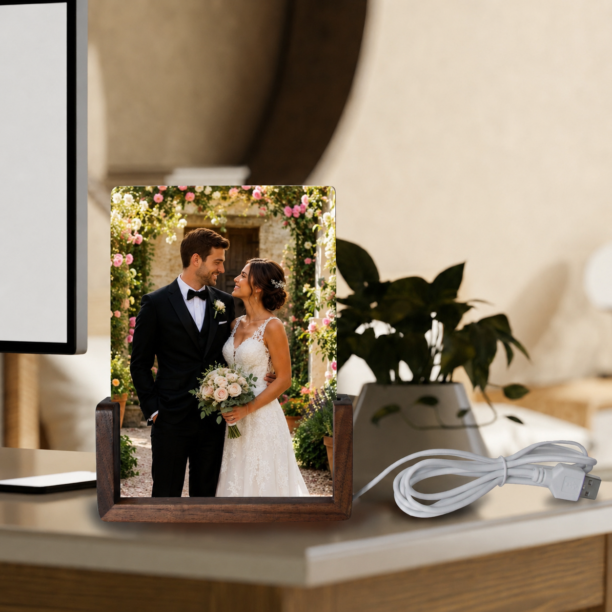 Personalisierte Acryl Foto Nachtlampe mit LED-Holzsockel