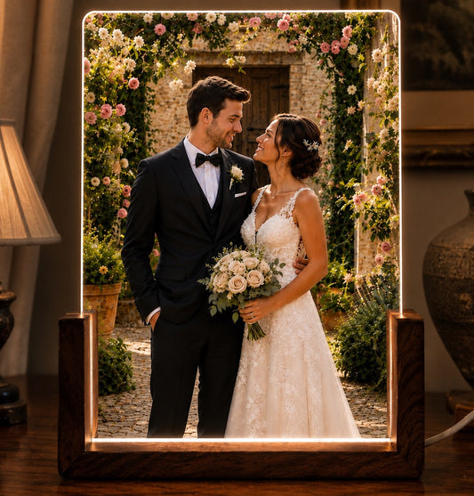 Personalisierte Acryl Foto Nachtlampe mit LED-Holzsockel