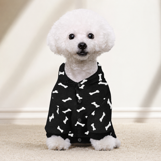 Flauschiger Hunde-Kapuzenpullover mit Knochenmuster