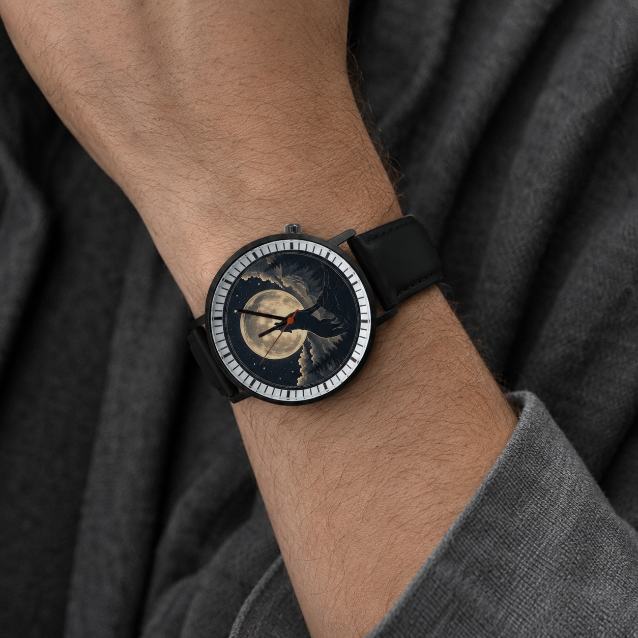 Unisex Uhr mit Lederarmband – Wolf & Mond Design