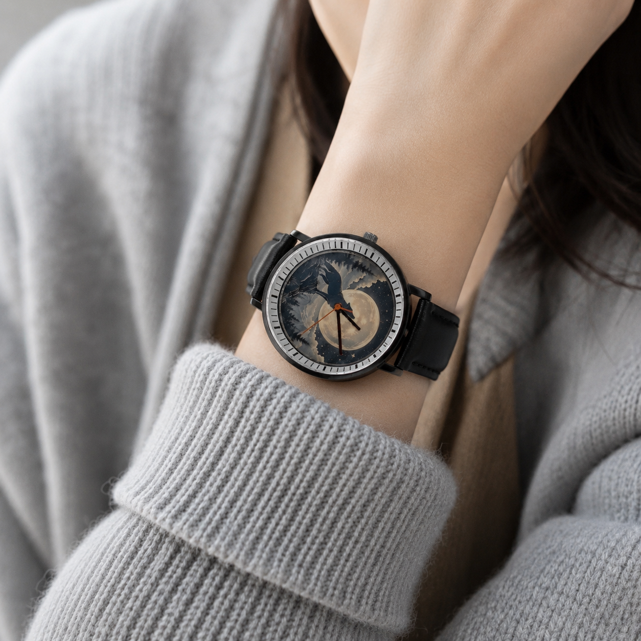 Unisex Uhr mit Lederarmband – Wolf & Mond Design