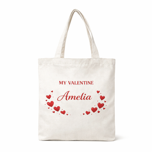 Personalisierte Valentinstags-Stofftasche mit Namen „My Valentine“
