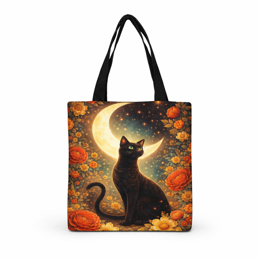 Einkaufstasche mit schwarzer Katze und Mondmotiv