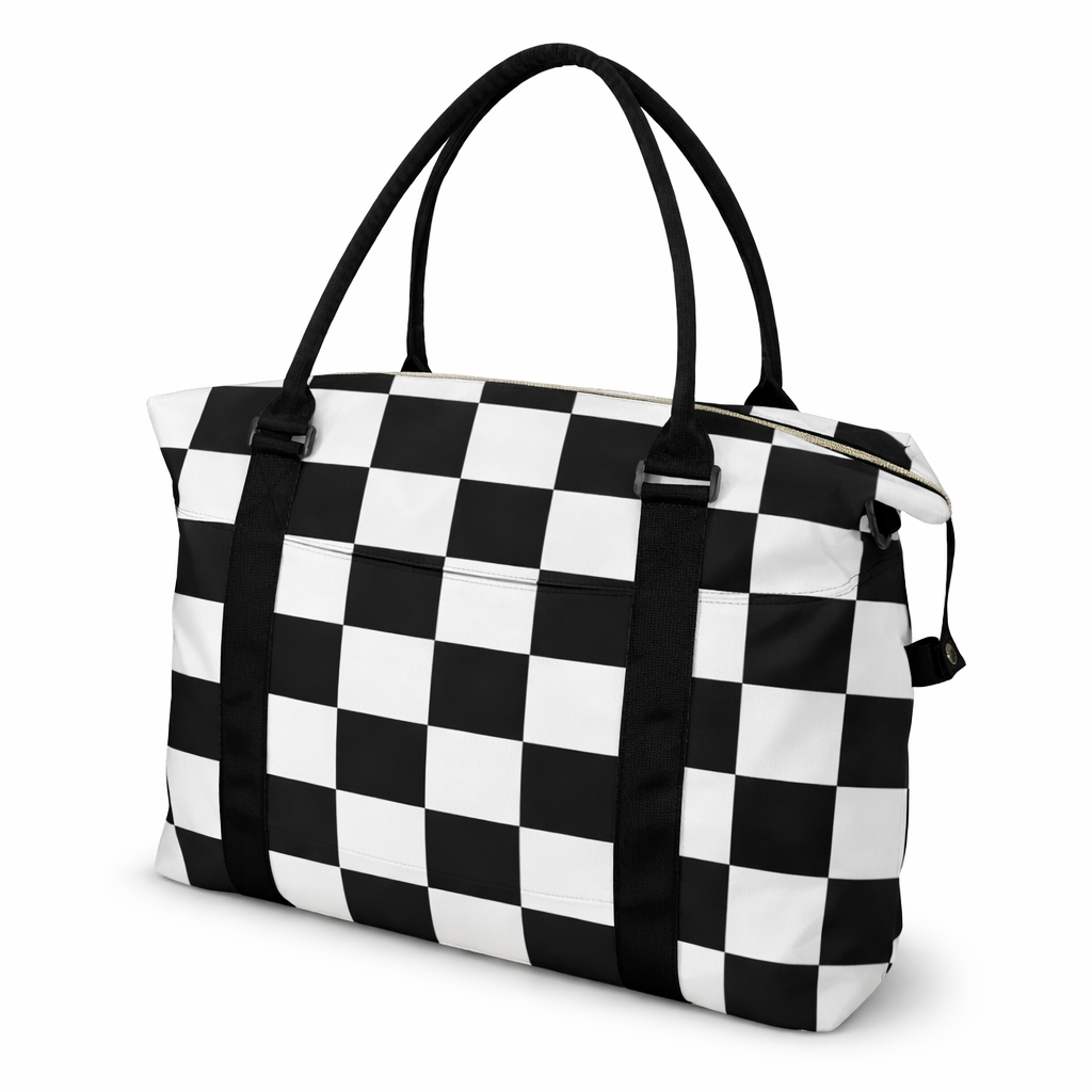 Große Travel Bag mit Trolley-Schlaufe – Schwarz Weiß
