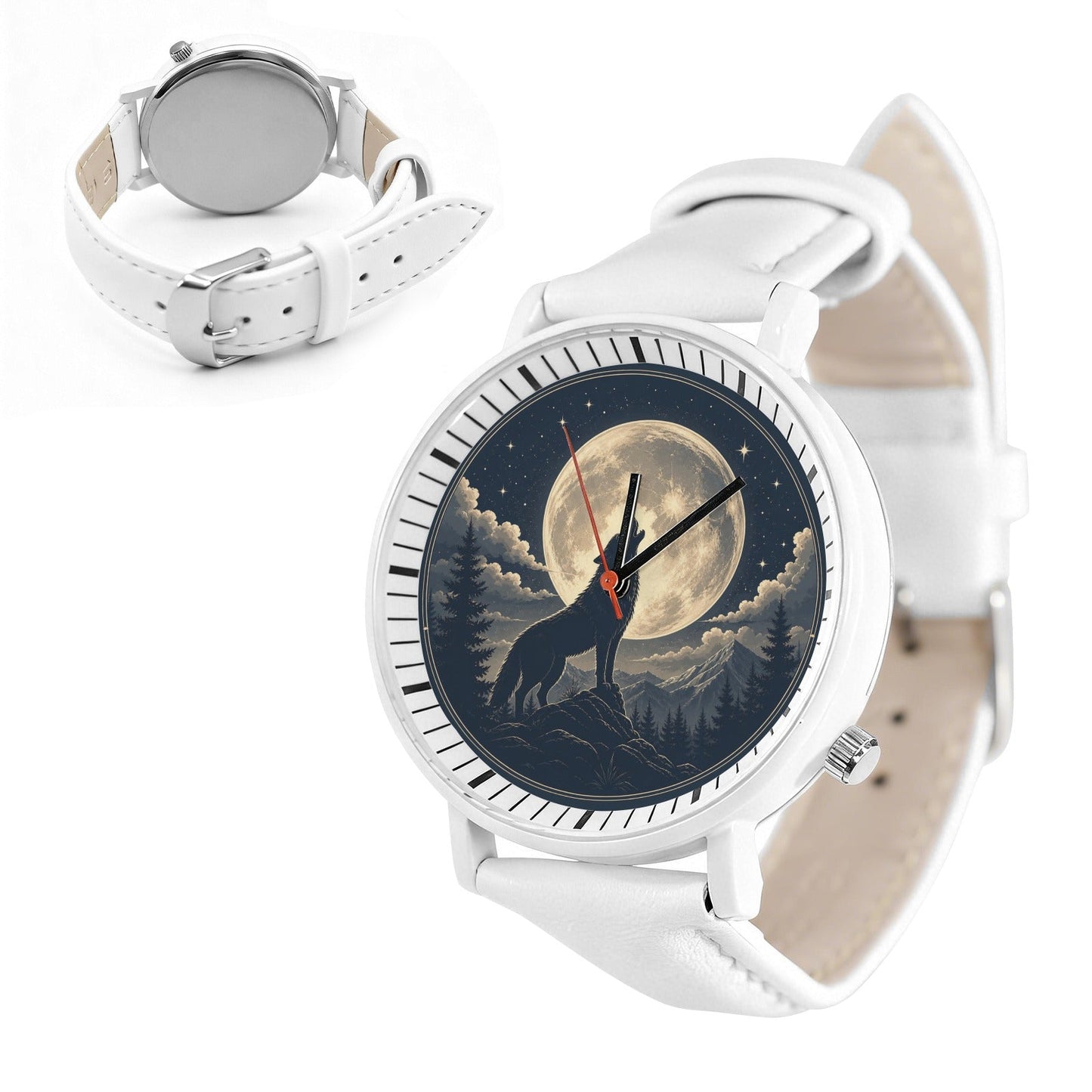 Unisex Uhr mit Lederarmband – Wolf & Mond Design