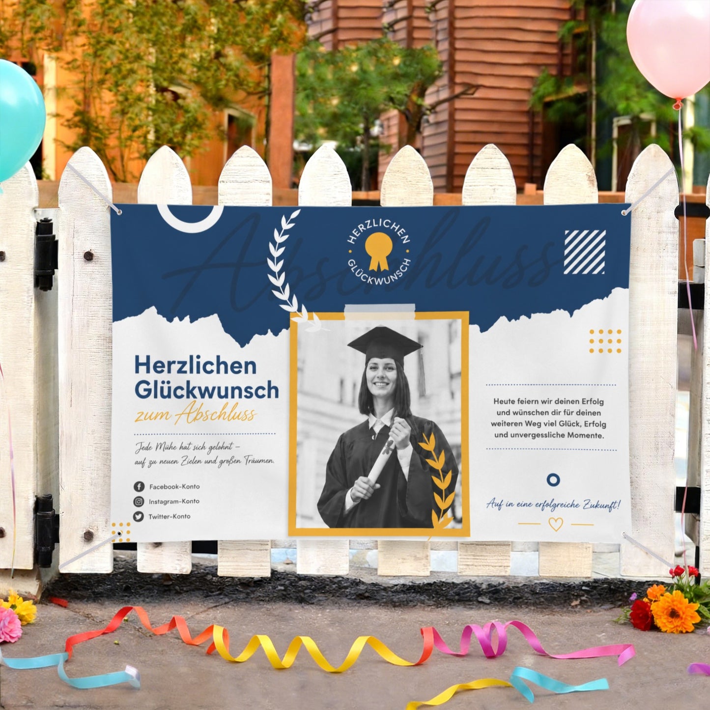 Personalisiertes Abschlussbanner mit Foto & Text | 71×47 Zoll