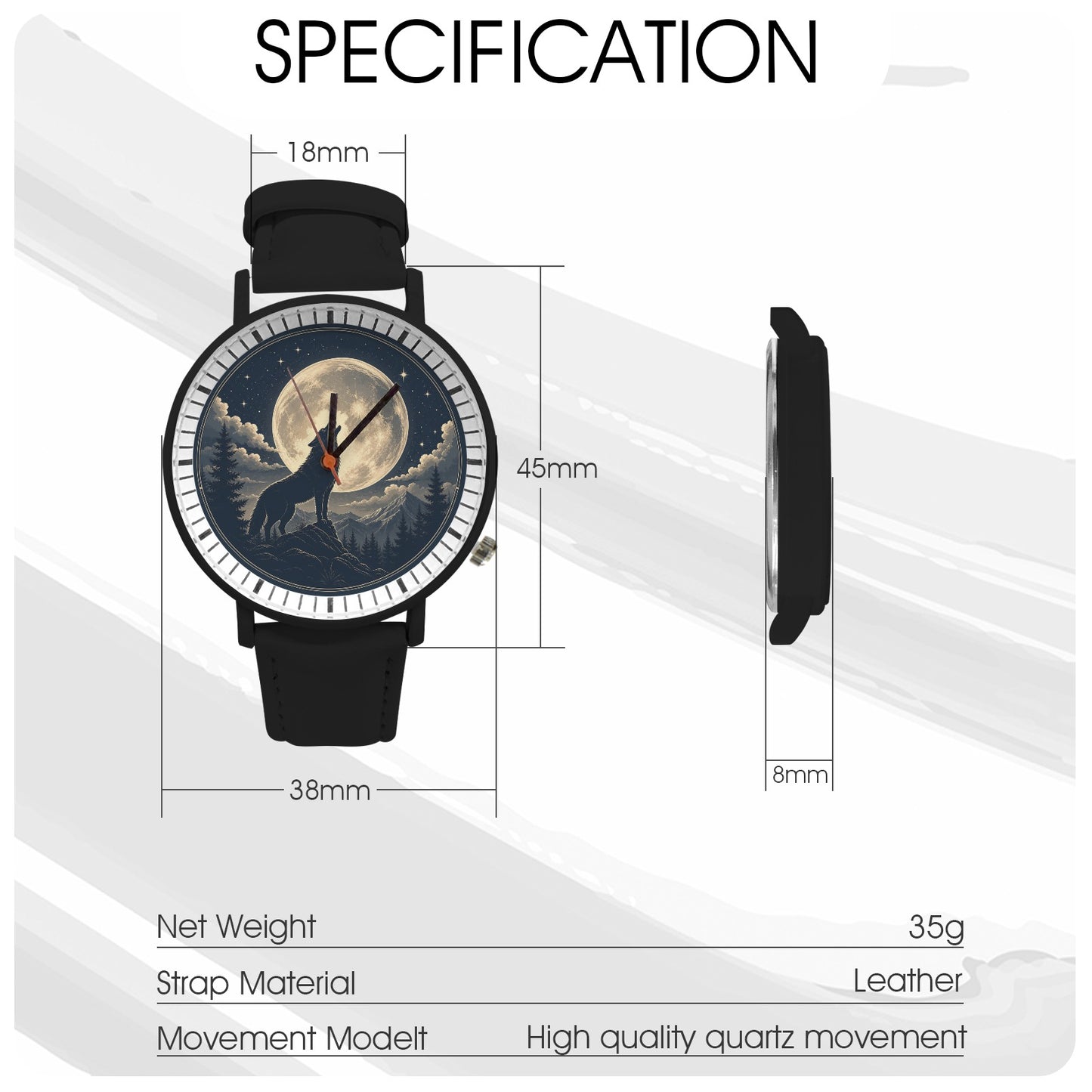 Unisex Uhr mit Lederarmband – Wolf & Mond Design