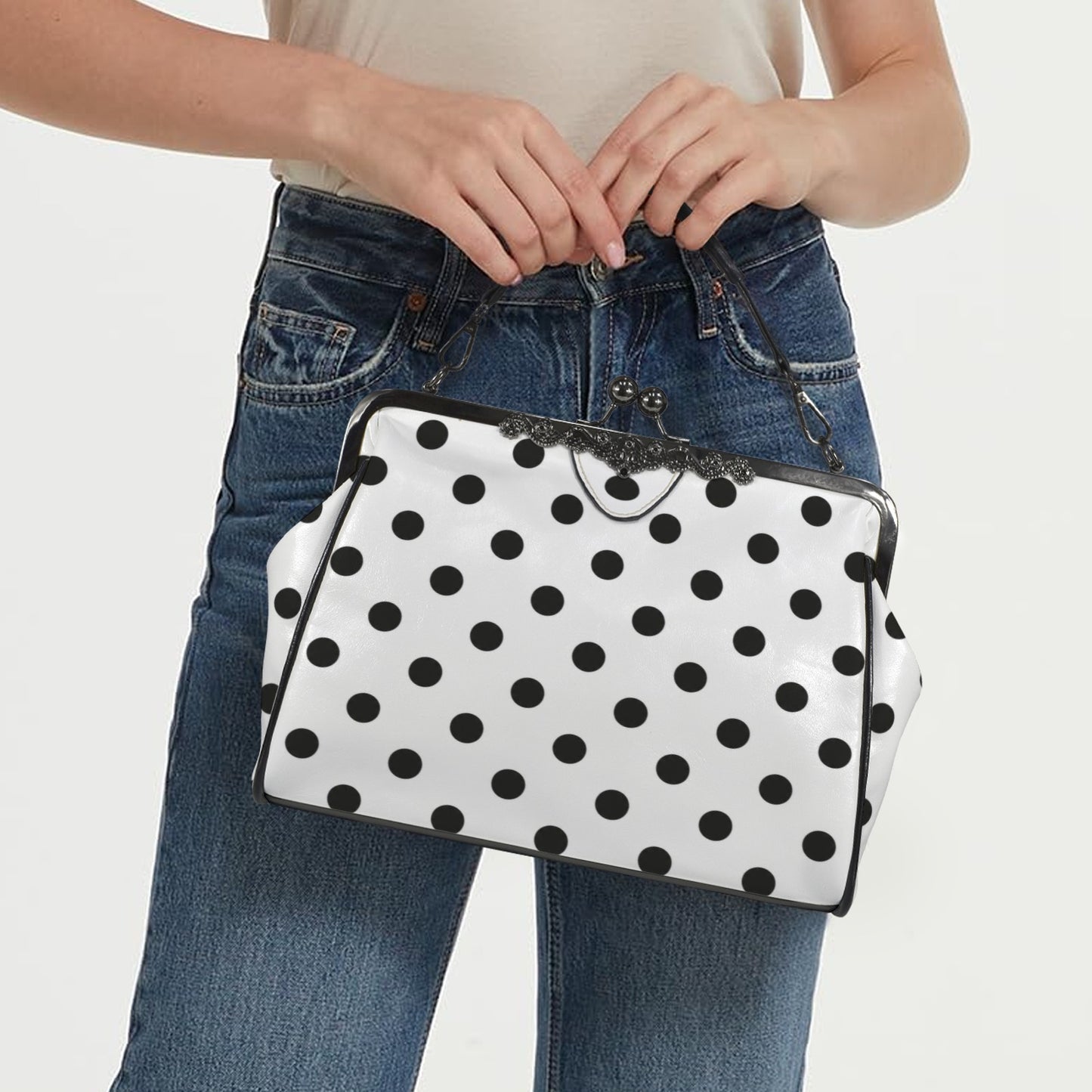 Kisslock Umhängetasche mit Punkten – Vintage & Elegant
