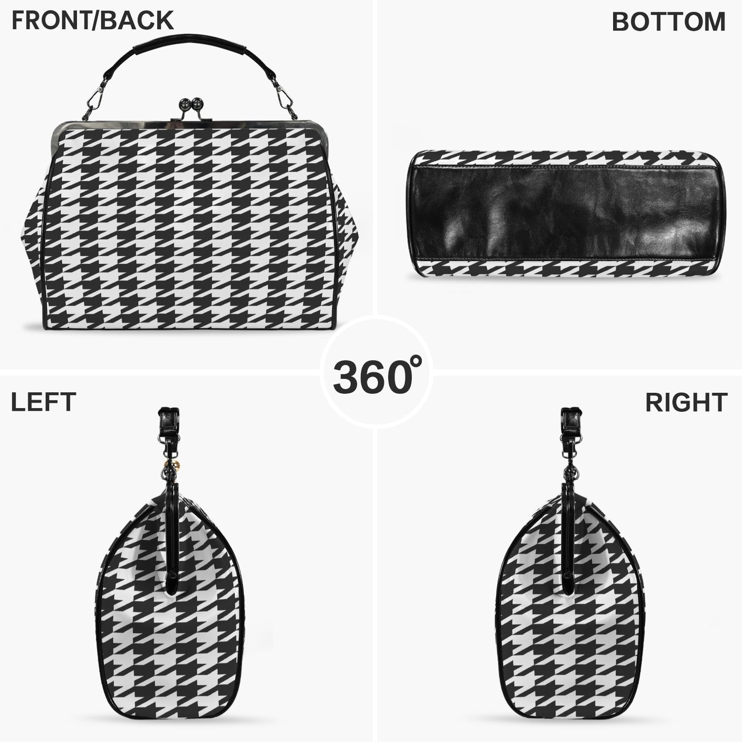 Vintage Kisslock Umhängetasche mit Hahnentritt-Muster