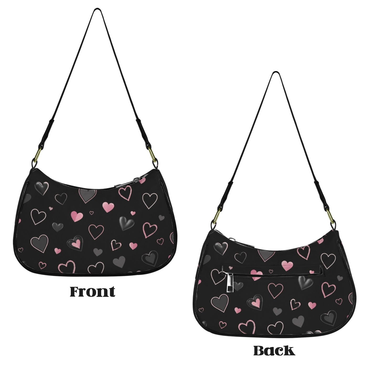Damen Schultertasche Schwarz mit Herzmuster