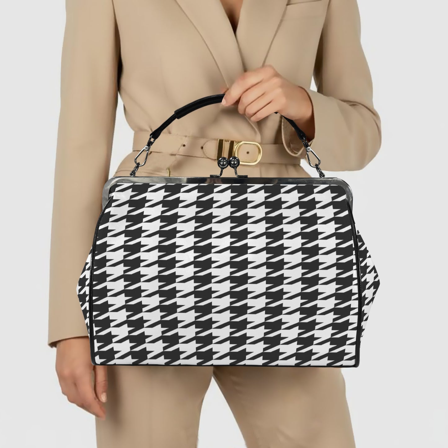 Vintage Kisslock Umhängetasche mit Hahnentritt-Muster