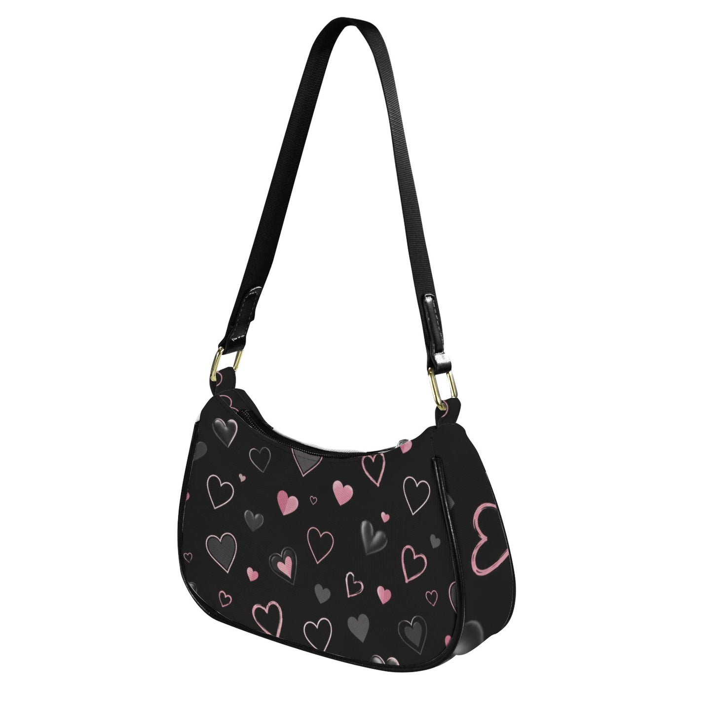 Damen Schultertasche Schwarz mit Herzmuster