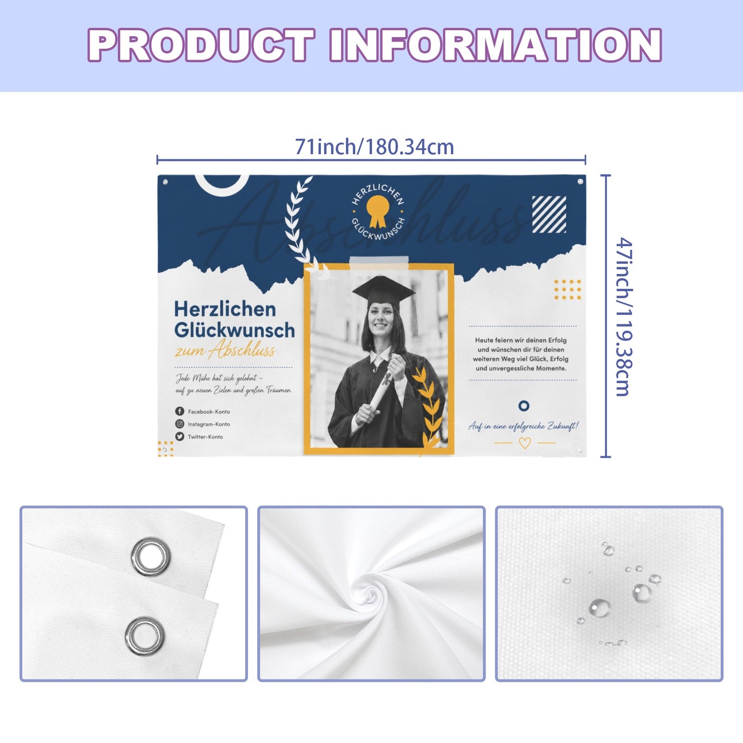 Personalisiertes Abschlussbanner mit Foto & Text | 71×47 Zoll